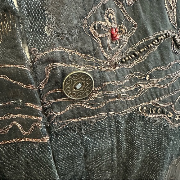 Chico’s jean blazer jacket w/copper embroidery. So much detail. - Picture 7 of 12